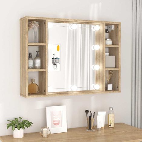 Armoire miroir LED murale 6 compartiments, chêne sonoma, 76 x 15 x 55 cm - PANGIVO (1/5)