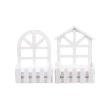 Ensemble de 2 jardinières murales blanches pour supports muraux en bois. Pot de fleurs mural pour cage d'escalier, jardin vertical intérieur/extérieur, décoration de salon. (1/4)