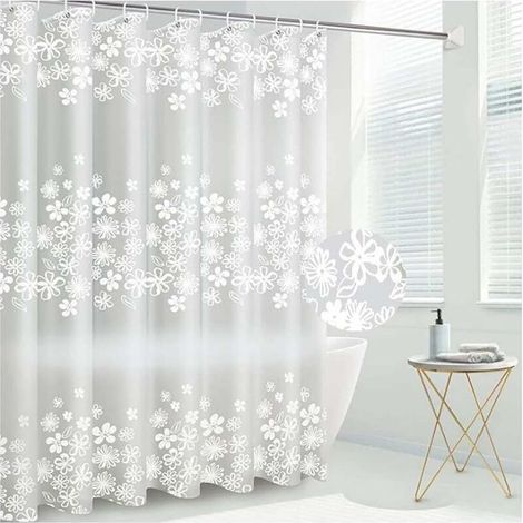 Cortina de ducha transparente de PEVA, impermeable y resistente al moho, de 180 x 200 cm, con pesas magnéticas y 12 anillas. (1/5)