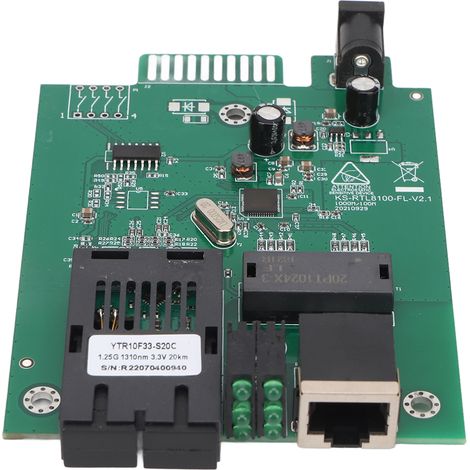 Transmetteur fibre optique 1000Mbps 1310nm, double fibre monomode jusqu'à 20km, port RJ45 Ethernet avec voyants lumineux (1/5)