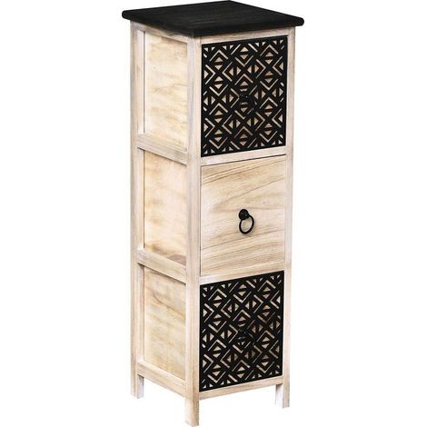 Tendance – Meuble de rangement en bois de paulownia et MDF noir avec 3 tiroirs H 82 cm – Découpes élégantes pour intérieur moderne (1/4)