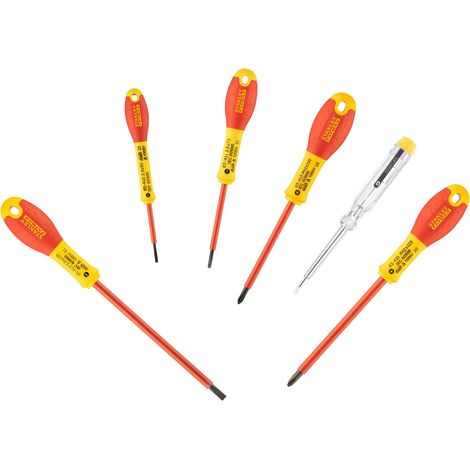 Stanley FatMax VDE Insulated Screwdriver Set (6 Pieces) – Slotted and Phillips Heads for Electrical and Professional Use
