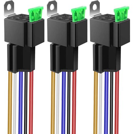 Lot de 3 Relais de Commutation à Fusible 24V, Faisceau de Câbles 12 AWG avec Diode Intégrée, Fusible à Lame ATO/ATC 30A, Relais Electriques Automobiles SPDT 5 Broches (1/5)