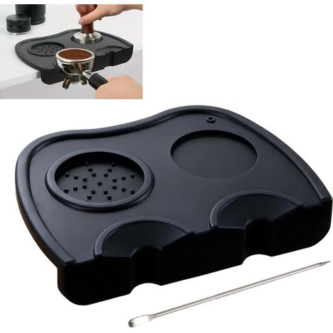 Tamping Mat - 20 X 14,5 cm - Tapis de Tamper à Café - Tapis de Tassage Espresso en Silicone Antidérapant, pour Barista, Cuisne, Bars, Cafés (Noir)