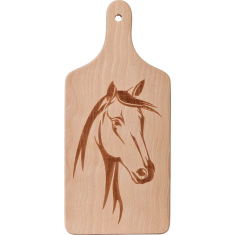 Tabla de cortar de madera con un caballo grabado. (1/3)