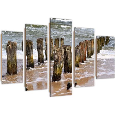Quadro deco panel 5 parti, Onde sulla spiaggia - 100x70 (1/5)