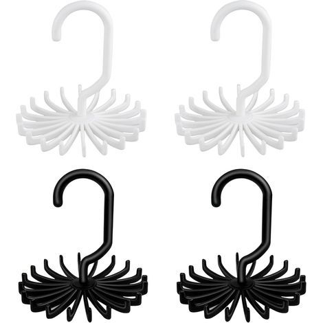 Lot de 4 (Noir + Blanc, 4) Porte Cravate Ceinture, Mini Cintre Porte Cravate Multifonction Rotatif à 360 ° en Plastique pour Organiser les écharpes (1/5)