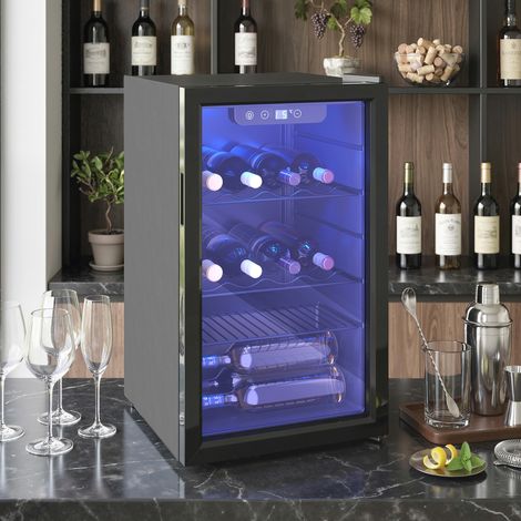 Cave à vin 24 bouteilles 68L. réfrigérateur à vin et boissons avec température réglable 4-16 °C. porte réversible. noir