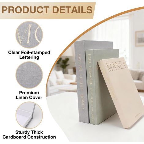 Lot de 3 livres décoratifs pour la décoration de la maison - Livres décoratifs en lin - Faux livres décoratifs - Boîte à livres factice - Avec fermeture magnétique - Pour table basse (1/5)