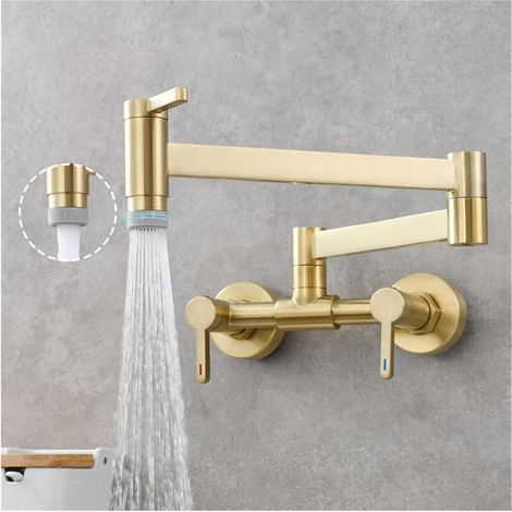 Robinet de Remplissage de Pot Pot Rober Tap Tap Noir Foldable Cuisine Pliable Robinet Simple Chaud et Froid Robinet Robinet Robinet Tapot Pliant Bec Robinet Pliant (Color : Brushed Gold B) (1/5)