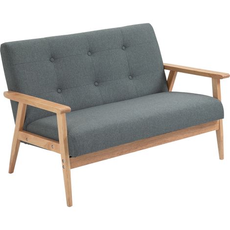 Canapé 2 places design nordique, accoudoirs, pieds bois, 115x66,5x73 cm, gris (1/5)