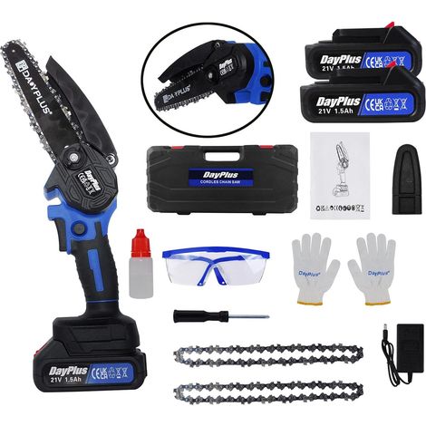 Kit de tronçonneuse électrique super électrique pour couper des branches de bois avec 2 batteries Li-Ion et 2 chaînes, 2200 W, longueur de la plaque de guidage de 15,2 cm (1/5)