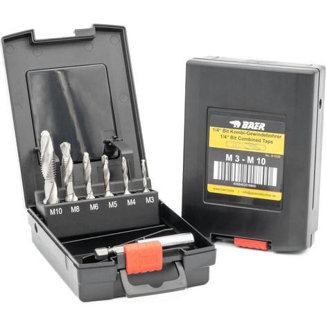Jeu de tarauds HSSG : tarauds combinés pour visseuse sans fil et support : M3 - M10, embouts, porte-embouts, outils (1/5)