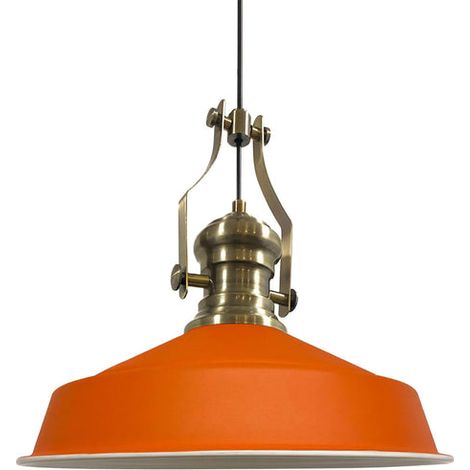 Suspension Industrielle en Métal Orange Peint à la Main – Lustre Vintage E27 Ø41 cm pour Salon, Chambre ou Salle à Manger (1/5)