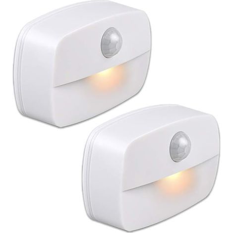 Veilleuse LED automatique [lot de 2], veilleuse murale avec capteur de mouvement auto-adhésif, veilleuse murale pour salle de bain, chambre, couloir (blanc chaud) (1/5)