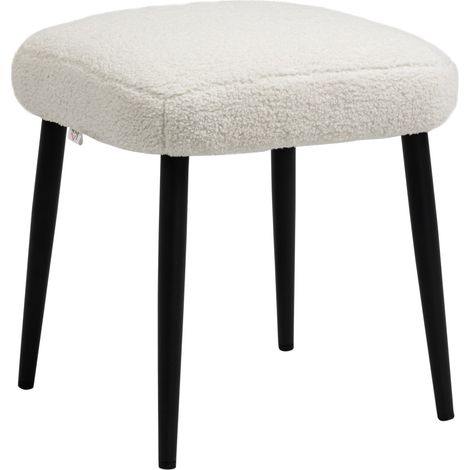 Pouf carré repose-pied tabouret maquillage salon chambre look cachemire pieds acier crème 42x42x47cm (1/5)