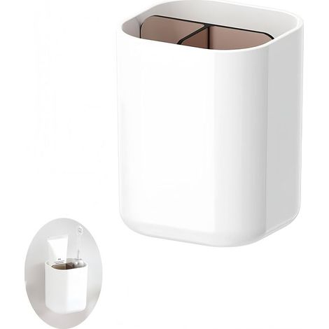 Porte-Brosse à Dents Mural,3 Compartiments Support Brosse a dent Electrique,avec Trou de Vidange Rangement Brosse a dent(Blanc)