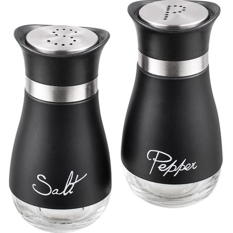 2 moulins à sel et à poivre, salières et poivrières, ensemble sel et poivre, salière, pot à sel, accessoires de cuisine (noir)-AquaForge (1/5)