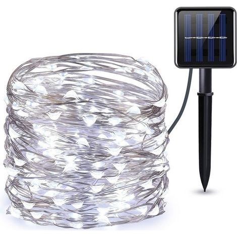 Guirlande Solaire Exterieur, 22 m 200LED Guirlande Lumineuse Exterieure Étanche, 8 Modes Guirlande Extérieure Solaire Décoration pour Jardin Terrasse Cour Noël Mariage Fête, Blanc Froid (1/5)