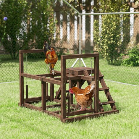 Aire de jeux en bois, Perchoir en bois pour poule, avec balançoire, échelle, plateformes, 82 x 60 x 55 cm, marron