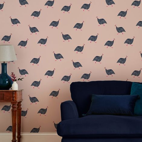 Papier peint intissé Joules Guinea fowl Blush 1005 x 52cm Rose
