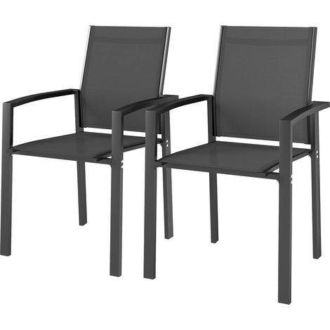 Outsunny Set 2 Sedie da Balcone Impilabili in Alluminio Textilene Grigio Carbone
