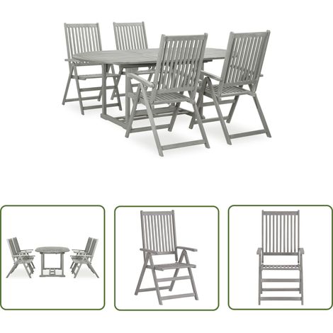 The Living StoreEnsemble à manger de jardin 5 pcs Bois d'acacia massif Gris - Salon De Jardin - Mobilier De Jardin - Table De Jardin - Chaises Pliables - Acacia Massif (1/5)