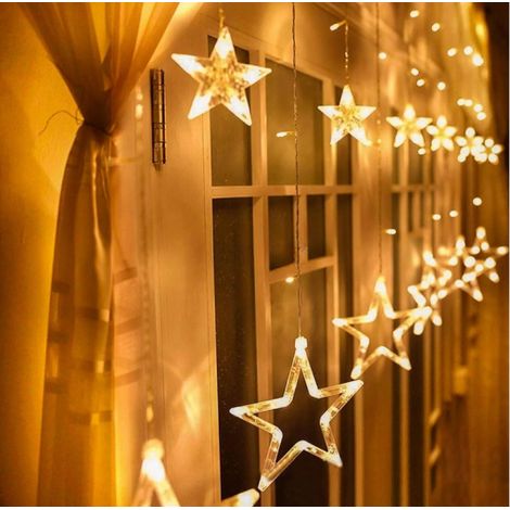 Cortina de luces LED con estrellas, árbol de Navidad, fiestas navideñas, cálido, 120 4,7 m (1/2)
