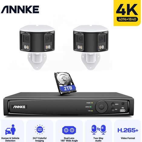 ANNKE 4K PoE Camera Security System Panoramic 180° Dual Lens Camera H.265+ 2 Way Audio CCTV Surveillance Video Camera Kit- 2TB HDD (1/5)