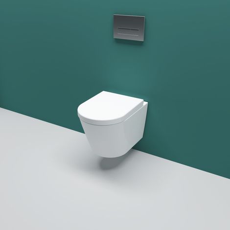 Bathroom Rimless Wall Hung Toilet Soft Close Seat & Pan WC White Ceramic (1/5)