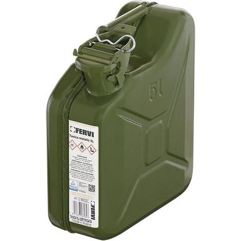 Bidon metallique vert de 5 litres homologue essence et carburant Fervi 0189/05c