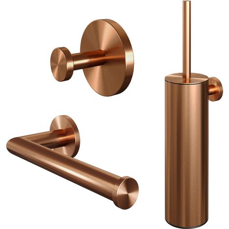 Ensemble d'accessoires de toilettes 3 pièces – Acier inoxydable 304 – Finition cuivre brossé PVD – Fixation murale