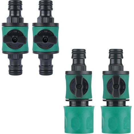 4 Pièces Vanne Tuyau Arrosage, Simple et Double Connexion Vanne-Arrosage, Plastique Vanne D'arrêt de Tuyau D'arrosage, avec Soupape Rotative, pour Jardins et Terrasses (1/5)