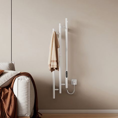 EMKE Sèche-serviettes Électrique Connecté 220W, Tubes Inclinés Gain de Place, Radiateur Salle de Bain WiFi, 115x22 cm, Blanc (1/5)