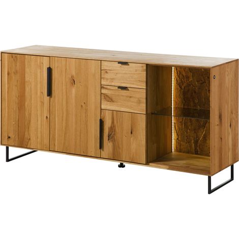 Credenza Rovere naturale oliato 160x43x79 cm montato parzialmente LINDAU 08 (1/4)