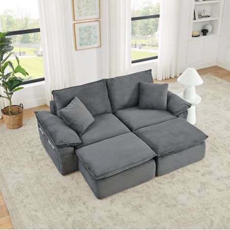 Divano modulare 2 posti 210x97x83 cm in tessuto grigio chiaro con contenitore FloraGrace (1/5)
