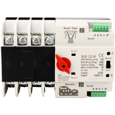 Commutateur Automatique 4P 100A pour Groupe Électrogène, Montage sur Rail DIN, Double Alimentation 110V AC (1/5)