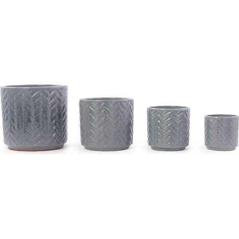 Maceta de cerámica Ø20 cm gris ceniza con relieve de espiga (1/4)