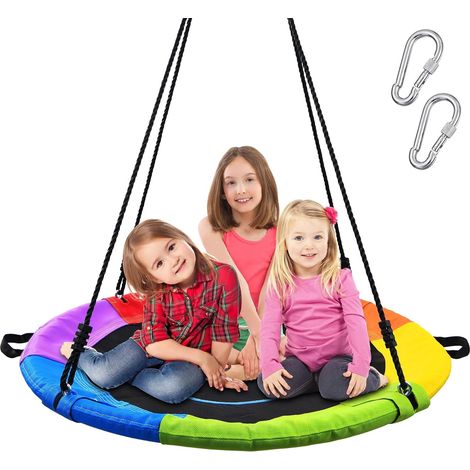 Balancoire nid d'oiseau exterieur Enfant Rond, capacité Max. 317 kg, diamètre 101,6 cm, adaptée aux enfants et adultes pour aires de jeux intérieures, avec cordes de balançoire et mousquetons (1/5)