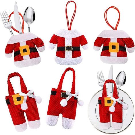 Porte-Couverts De Noel - Sachet En Tricot Pour Couteaux Et Fourchettes - Décoration De Table Thème Noël - 6 Pièces (1/5)