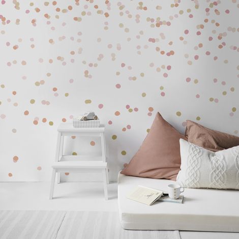 Papier peint panoramique Confetti 280 x 300cm Rose, doré, blanc