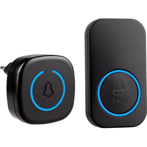 Wireless doorbell, waterproof for outdoor use, with LED indicator, battery included (black) (1/5)