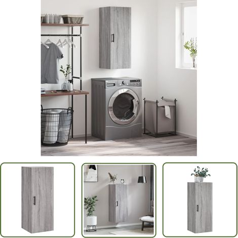 The Living Store Armoire murale sonoma gris 34,5x34x90 cm - Armoire Murale - Meuble De Rangement - Armoire Suspendu - Étagère Murale - Buffet Mural (1/5)