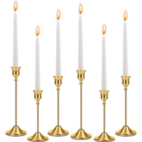 Photophores dorés 6 pièces, porte-bougies en 3 hauteurs différentes, photophores dorés pour Noël, fête, mariage, cérémonie de passage à l'âge adulte, fêtes d'anniversaire (1/5)