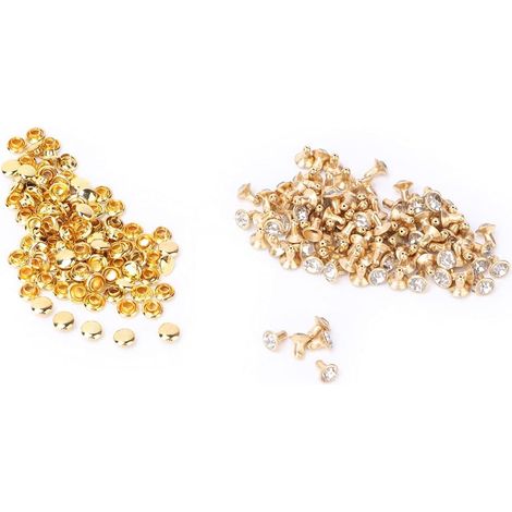 100 pièces Rivets Cap Stud Rivet Décoratif Rivets Cristal Incrustation Rapide Rivets Spots Goujons Cap pour DIY Artisanat Décoration(7mm-Or) (1/5)