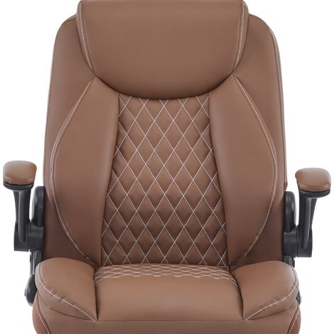 Sedia da ufficio ergonomica marrone con braccioli ribaltabili e ruote OKMYHOME (1/5)