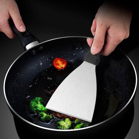 Espátula triangular de acero inoxidable, Raspador de plancha resistente y espátula para servicio de alimentos (1/4)