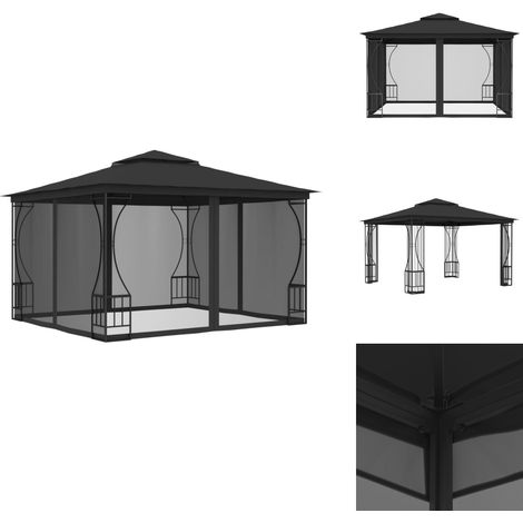 Pavillon mit Netz 300x300x265 cm Anthrazit - Gartenpavillon - Partyzelt - Outdoor-Event - Sonnenschutz - Stahlrahmen (1/5)