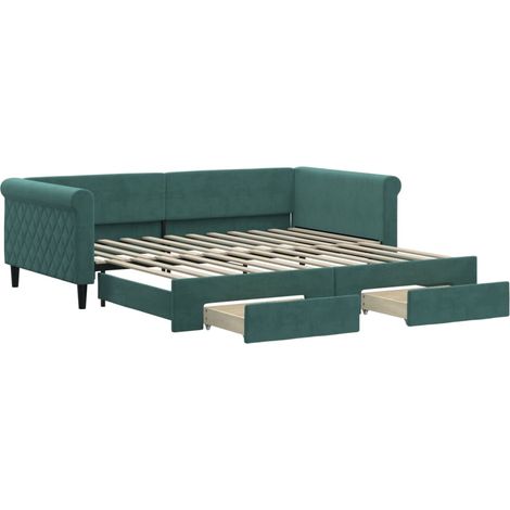 vidaXL Divano Letto Estraibile Cassetti Verde Scuro 100x200cm Velluto (1/5)