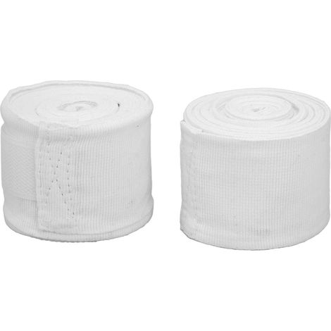 Serviettes de boxe en coton, 5 m, séchage rapide, semi-élastiques, fermeture velcro, blanches, pour kickboxing et muay thaï. (1/5)